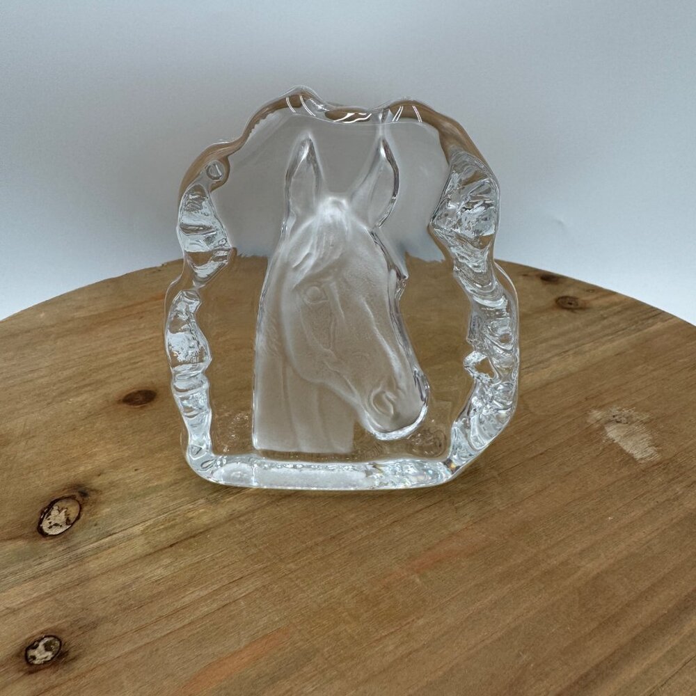 Pretty Cristal d'Argues Paperweight Frosted Horse Head Etched Lead Crystal